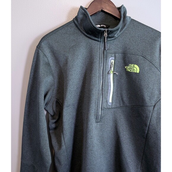 North Face Size Large Green Jacket Mens Fleece Lined Half Zip Pullover Pocket LS - Picture 4 of 6